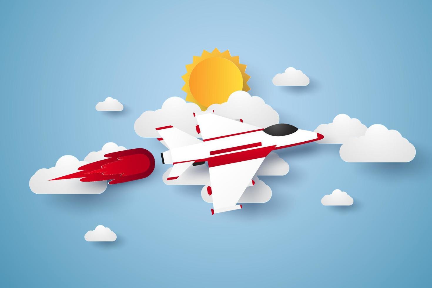 Airplane flying in the sky , paper art style vector