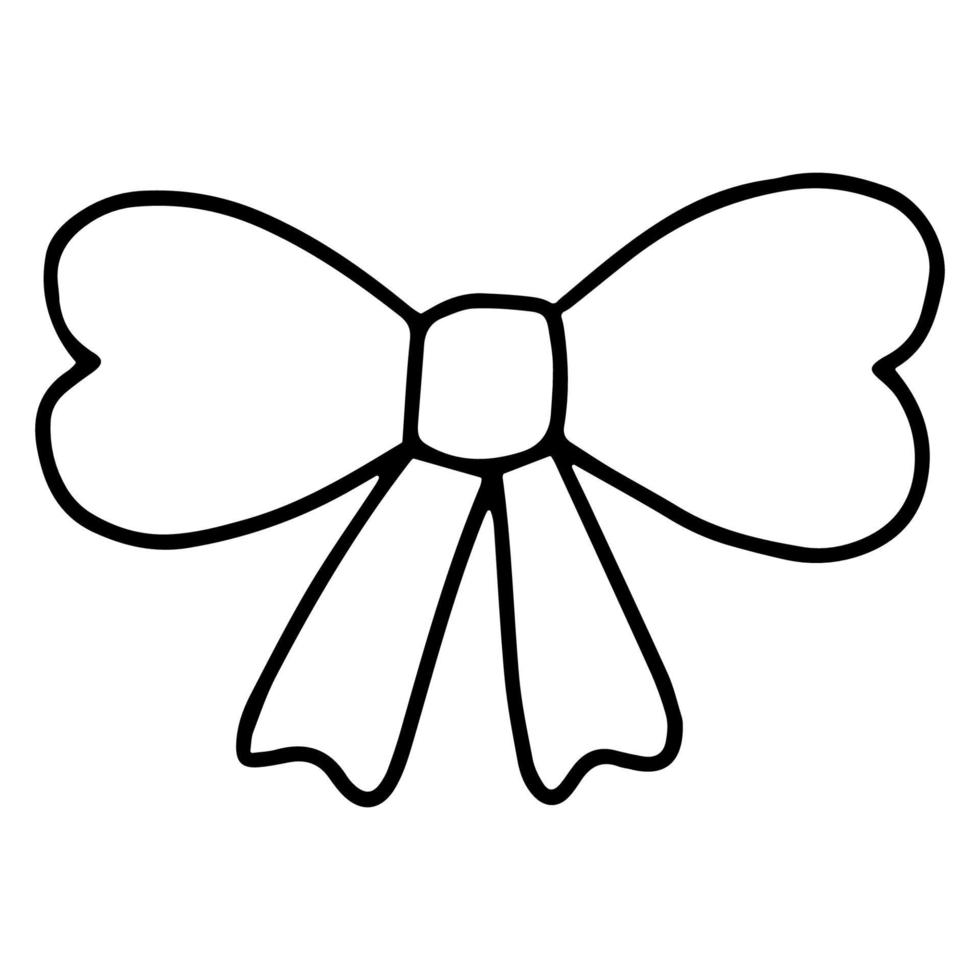 Bow outline pattern.outline. Isolated single drawing on a white background. For decoration, for holiday, wedding, birthday, Valentine s day.Tied ribbon in a bow. Vector