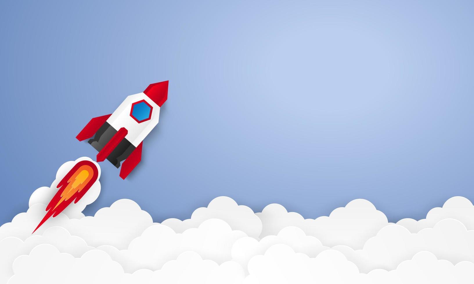 Start up concept , rocket with blank space , paper art style vector