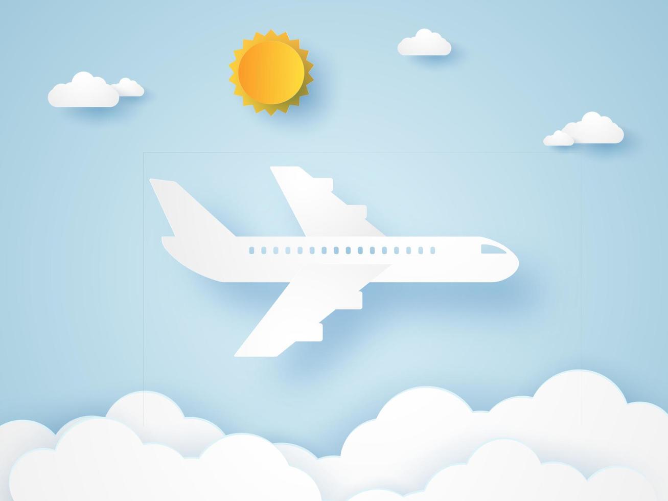 Airplane flying in the sky, paper art style vector
