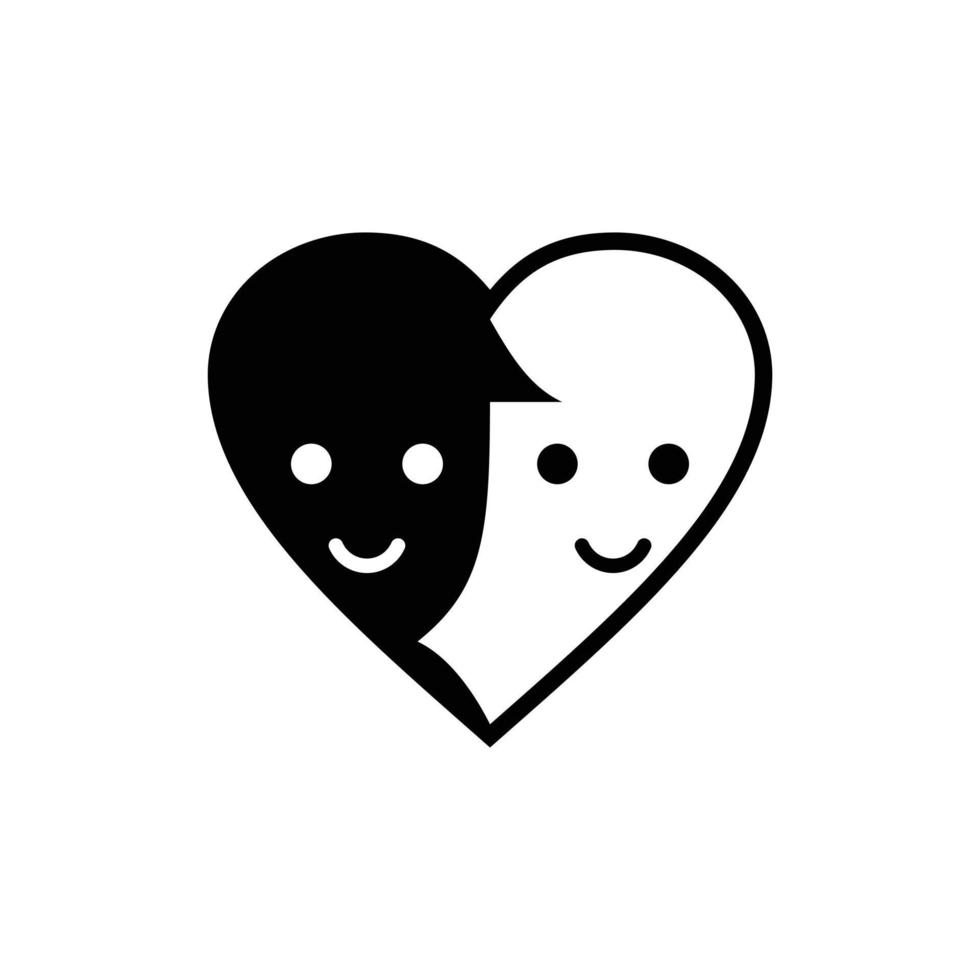 logo amor romance pareja gente blanco y negro dibujos animados símbolo icono vector