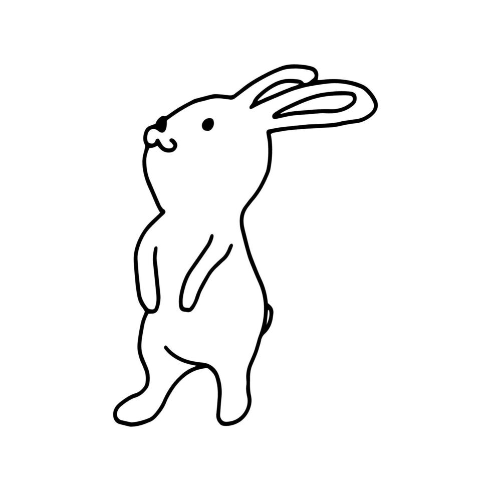 Rabbit hand-drawn contour line drawing. Black and white image.Easter bunny.For postcards, printing on fabric.Cute animal.Doodles.Vector vector