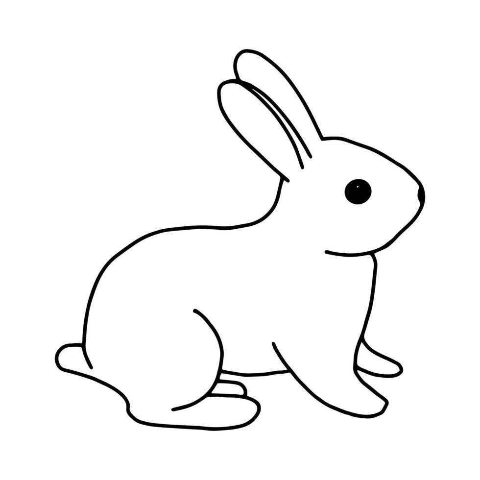 Rabbit hand-drawn contour line drawing. Black and white image.Easter bunny.For postcards, printing on fabric.Cute animal.Doodles.Vector vector