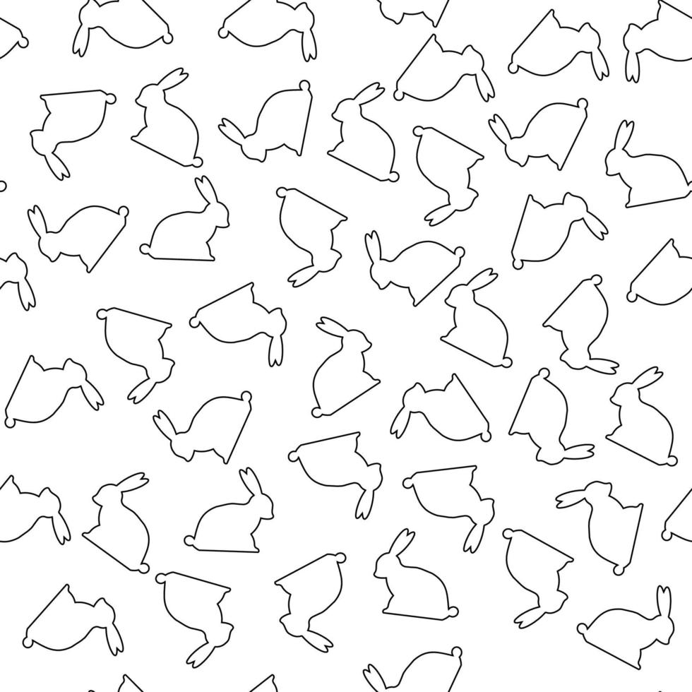 Rabbits-hares seamless pattern on a white background.Contour drawing with a line. Printing for packaging, printing on textiles. For the holiday of spring and Easter. Vector