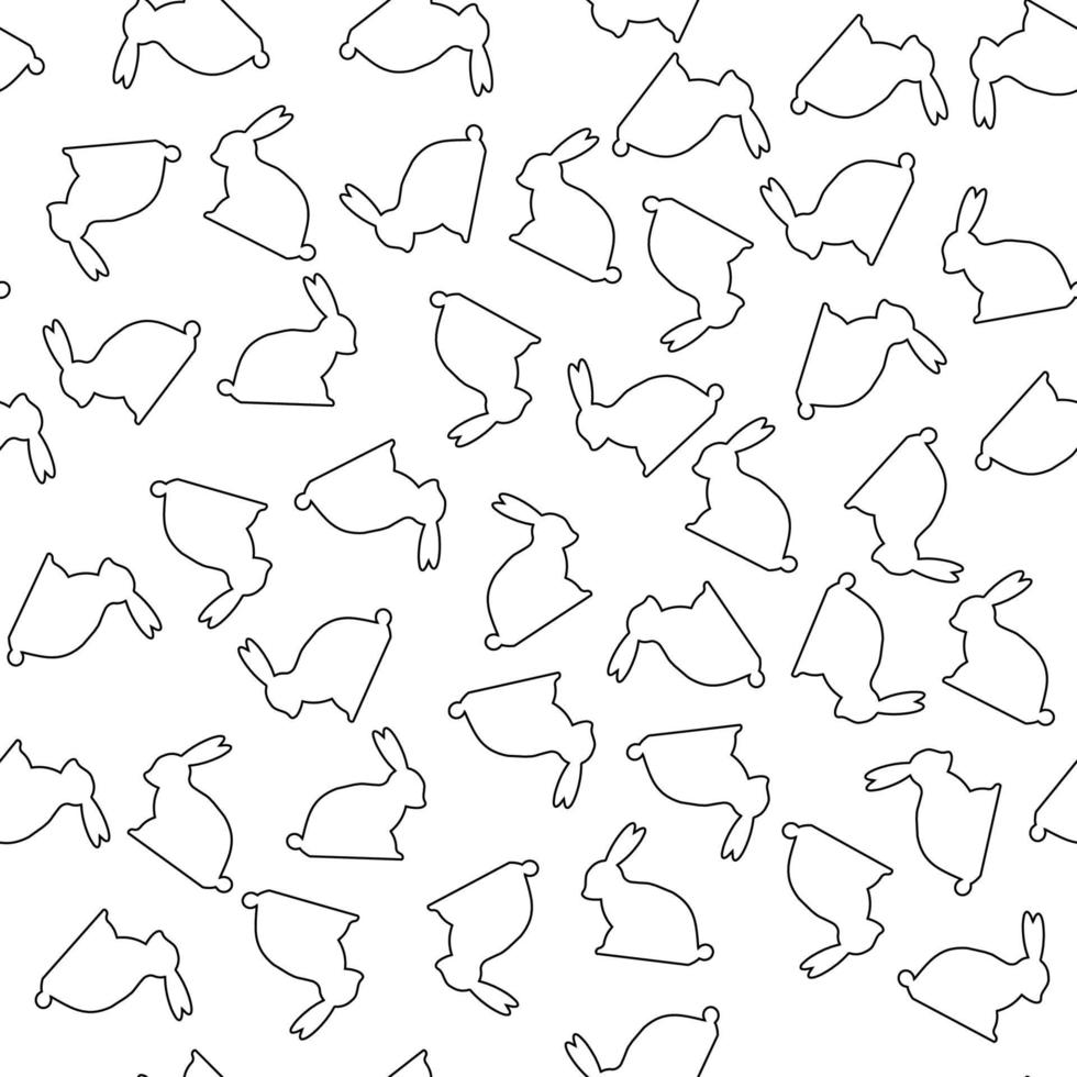 Rabbits-hares seamless pattern on a white background.Contour drawing with a line. Printing for packaging, printing on textiles. For the holiday of spring and Easter. Vector