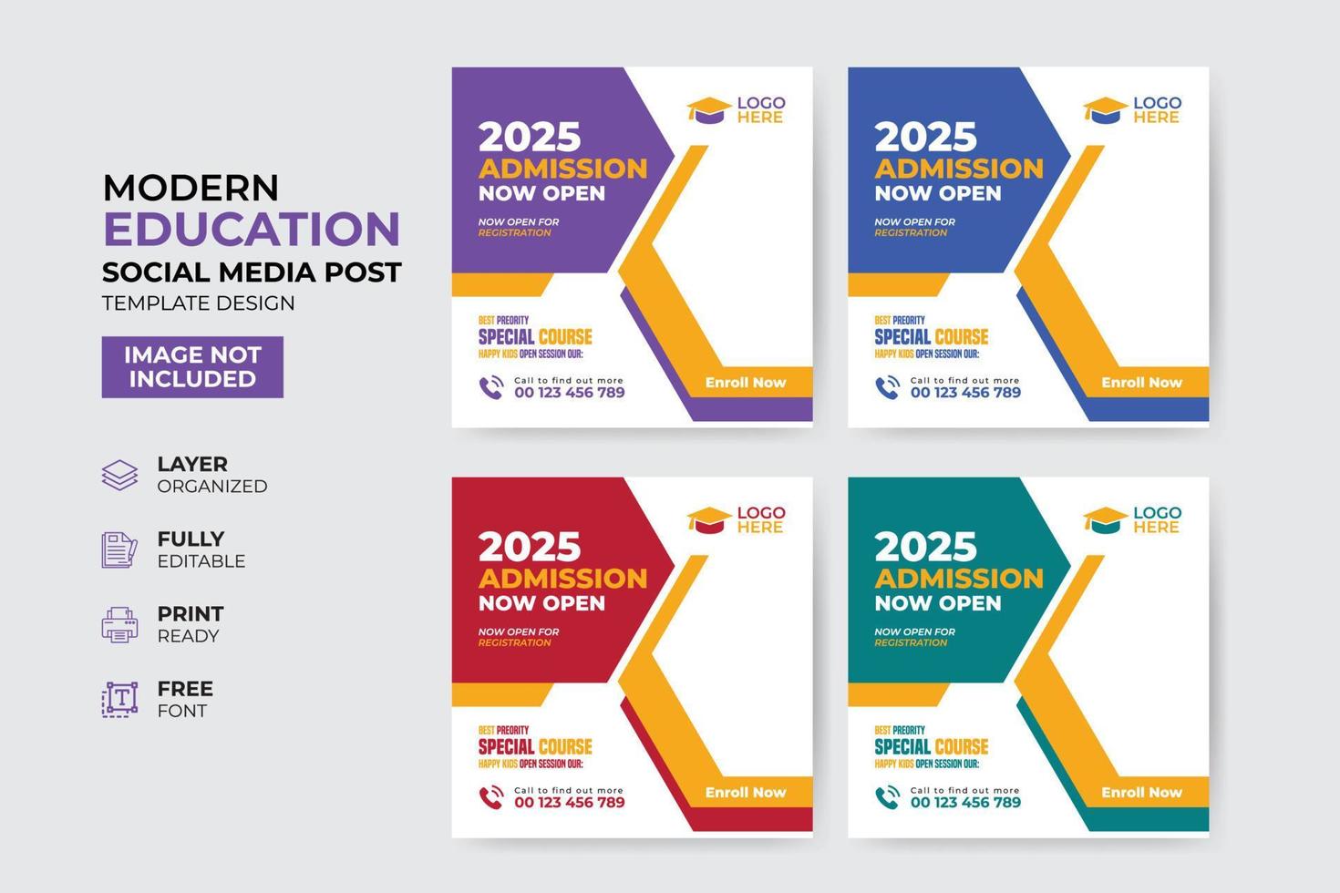 Creative and modern education admission social media post template vector