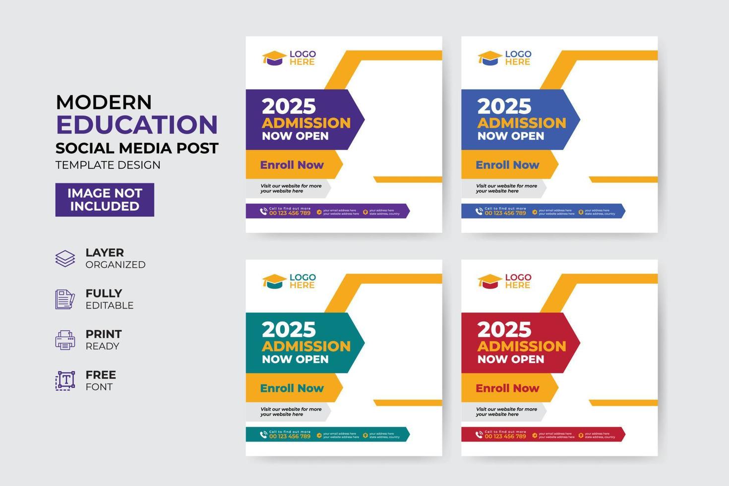 Creative and modern education admission social media post template vector