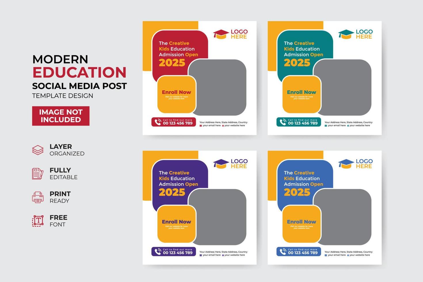 plantilla de publicación de redes sociales de admisión a la educación creativa y moderna vector