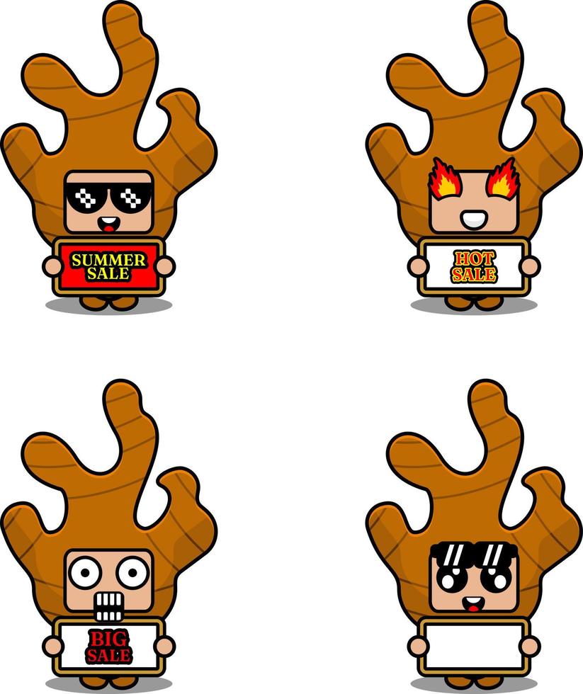 lindo personaje de dibujos animados vector traje de mascota de jengibre conjunto colección de paquetes de venta de verano