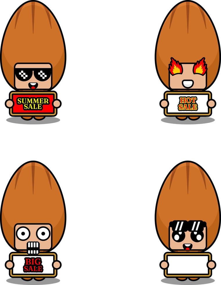 cute cartoon character vector almond mascot costume set summer sale bundle collection