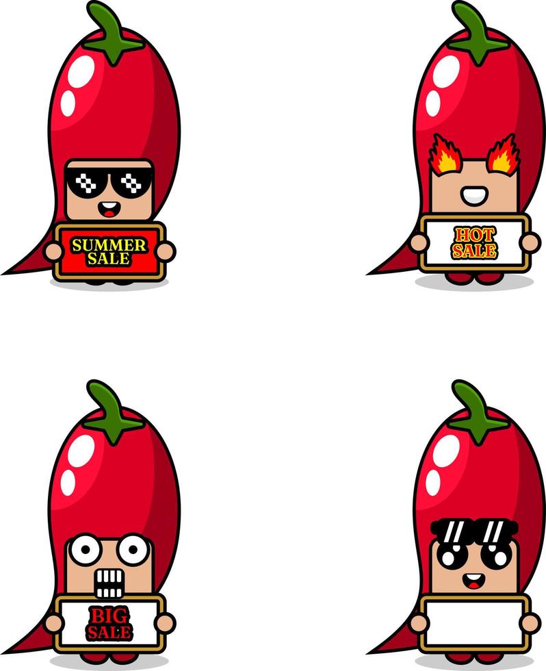 cute cartoon character vector red chili vegetable mascot costume set summer sale bundle collection