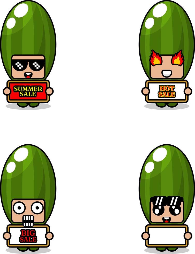 cute cartoon character vector cucumber vegetable mascot costume set summer sale bundle collection