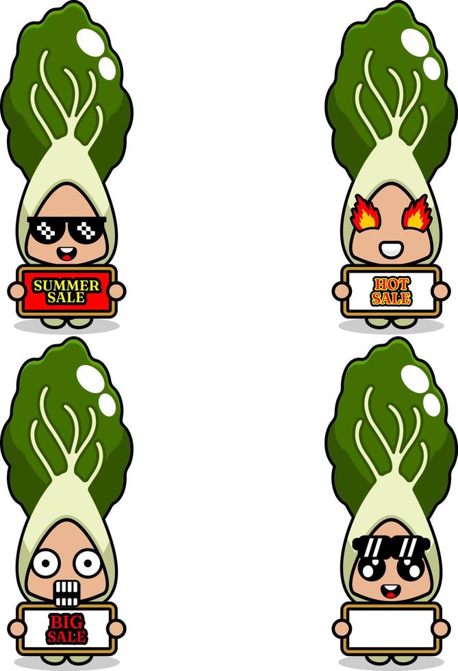 cute cartoon character vector bok choy vegetable mascot costume set summer sale bundle collection