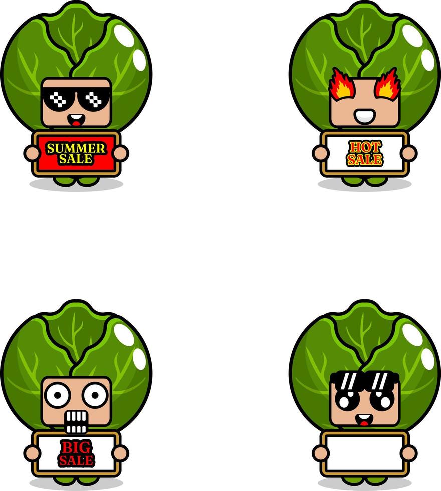 cute cartoon character vector cabbage vegetable mascot costume set summer sale bundle collection