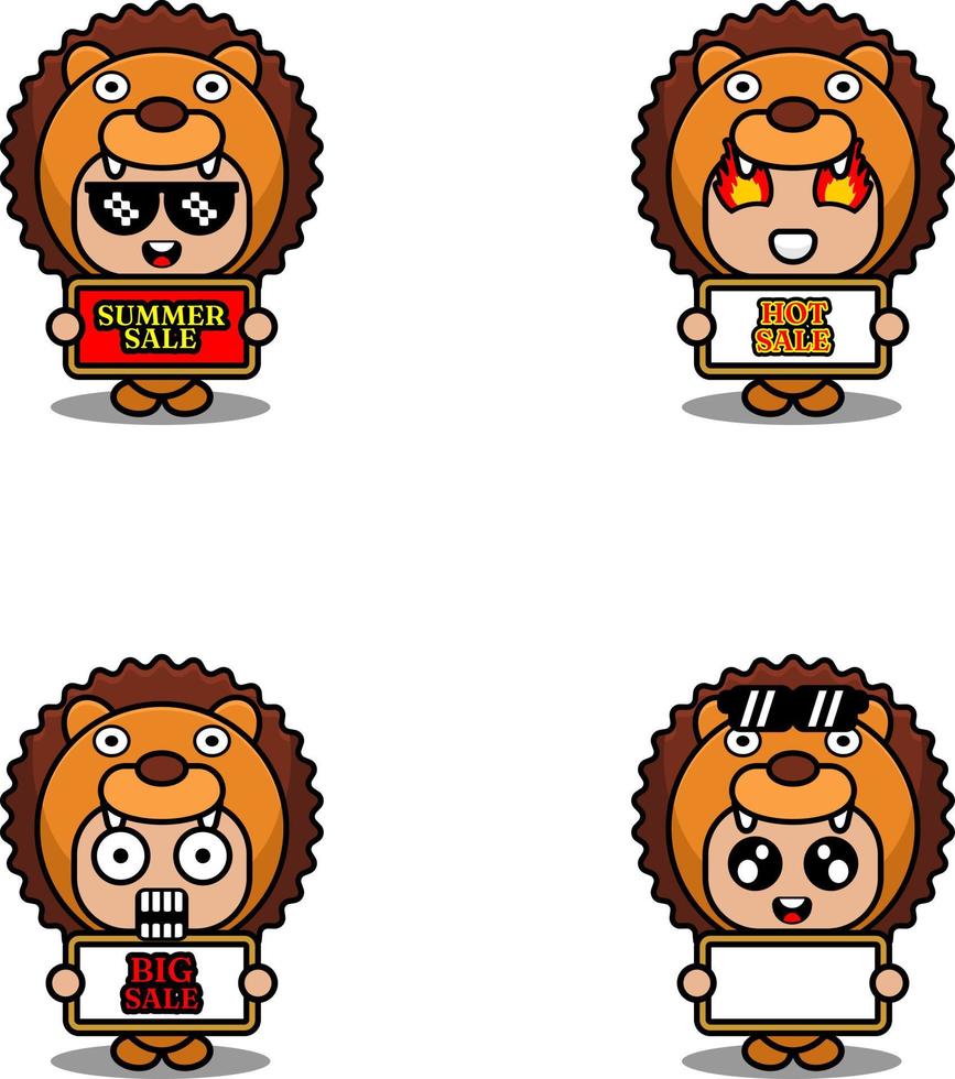 vector cute cartoon character lion animal mascot costume set summer sale bundle collection