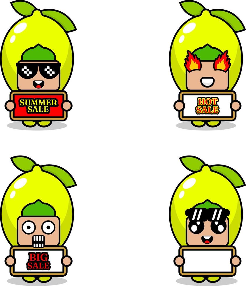 cute cartoon character vector lemon fruit mascot costume set summer sale bundle collection