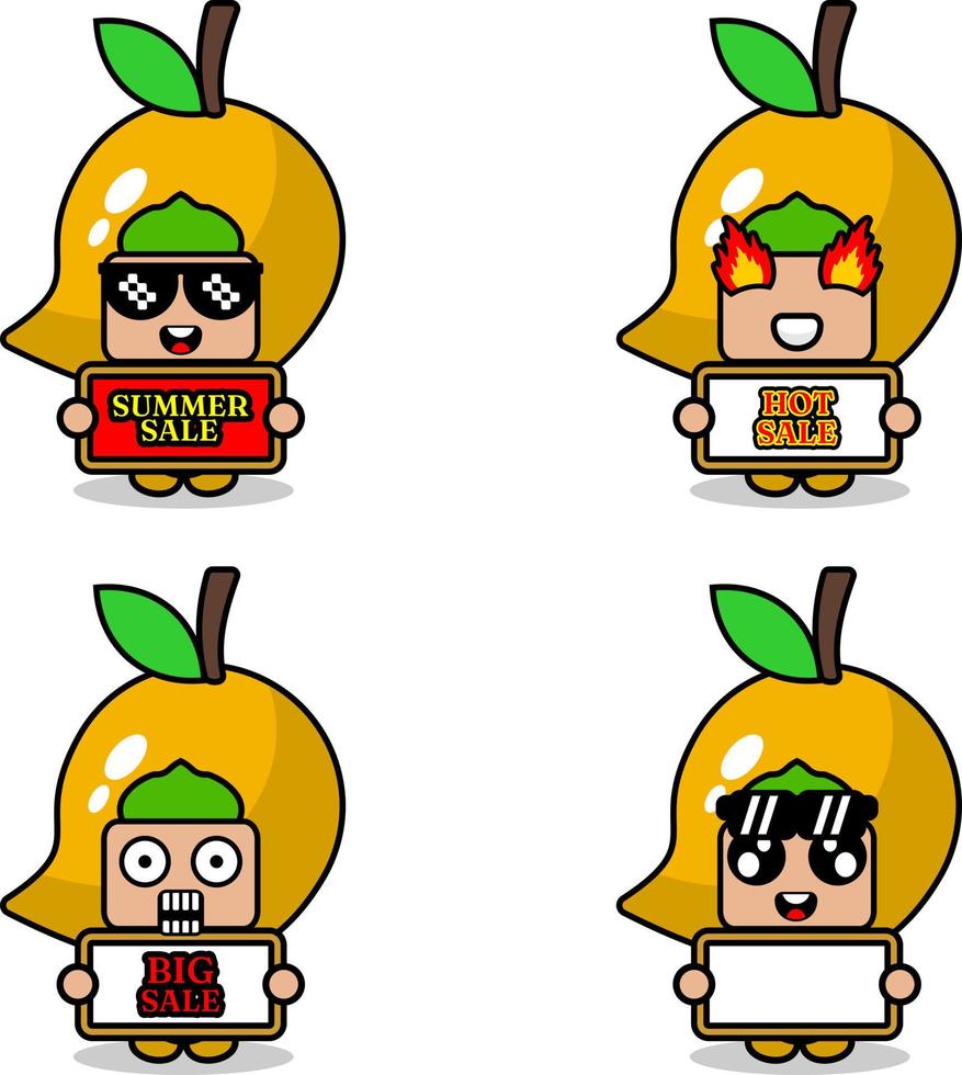 cute cartoon character vector mango fruit mascot costume set summer sale bundle collection