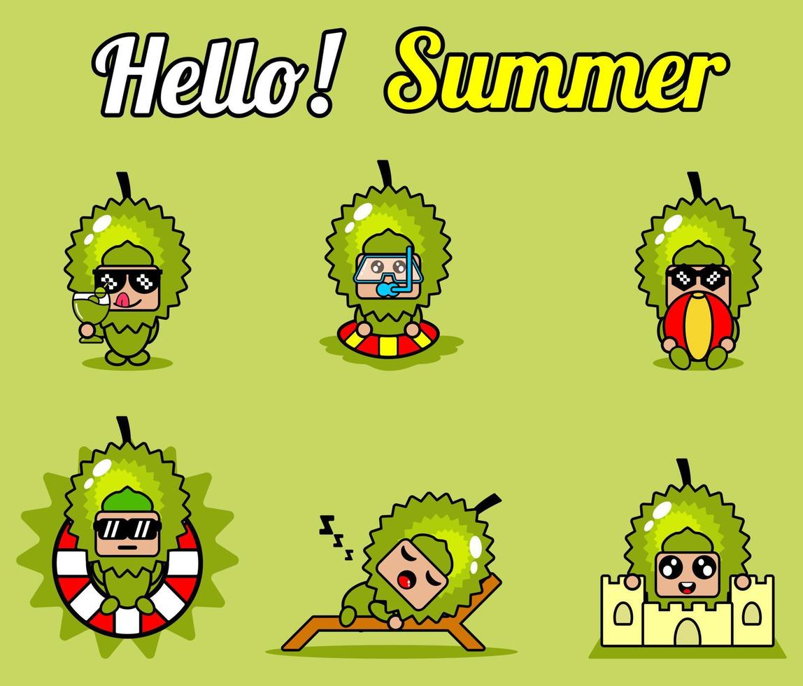 vector cute cartoon character durian fruit mascot costume set collection hello summer bundle