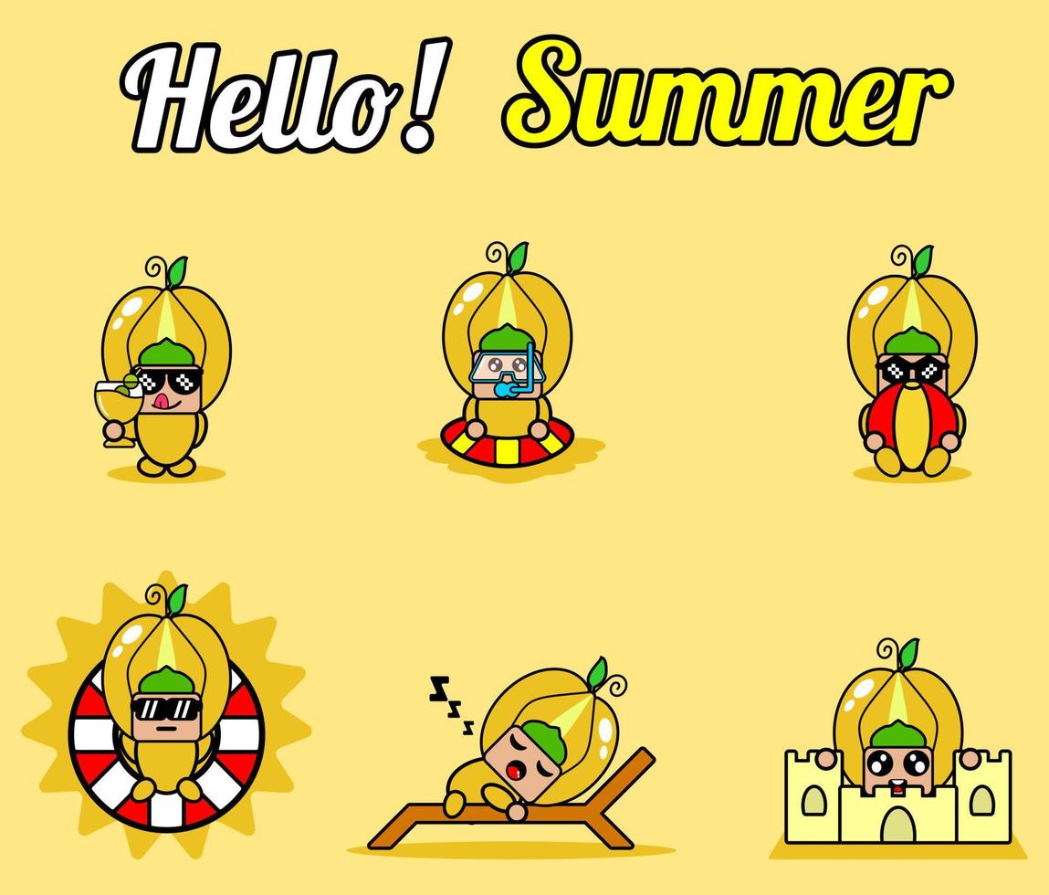 vector lindo personaje de dibujos animados fruta estrella mascota traje conjunto colección hola paquete de verano