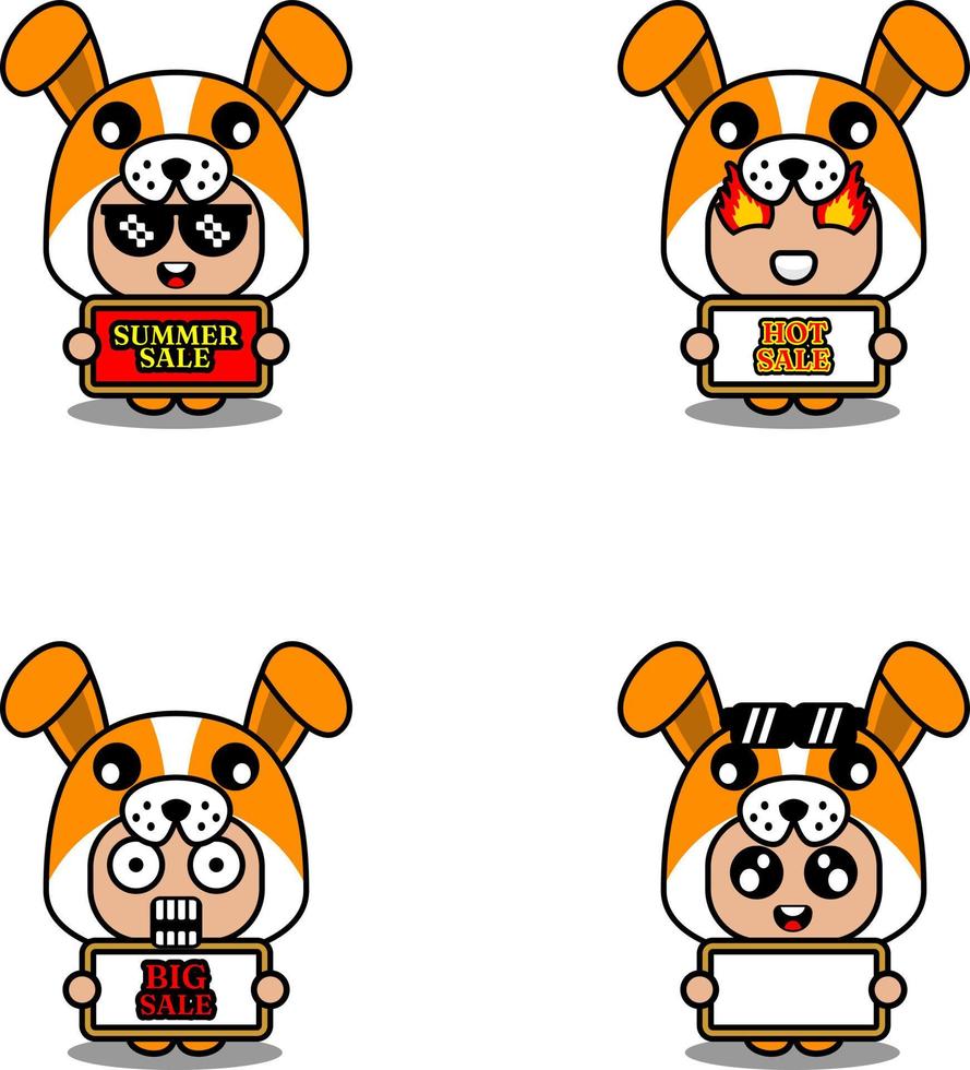 vector cute cartoon character dog animal mascot costume set summer sale bundle collection