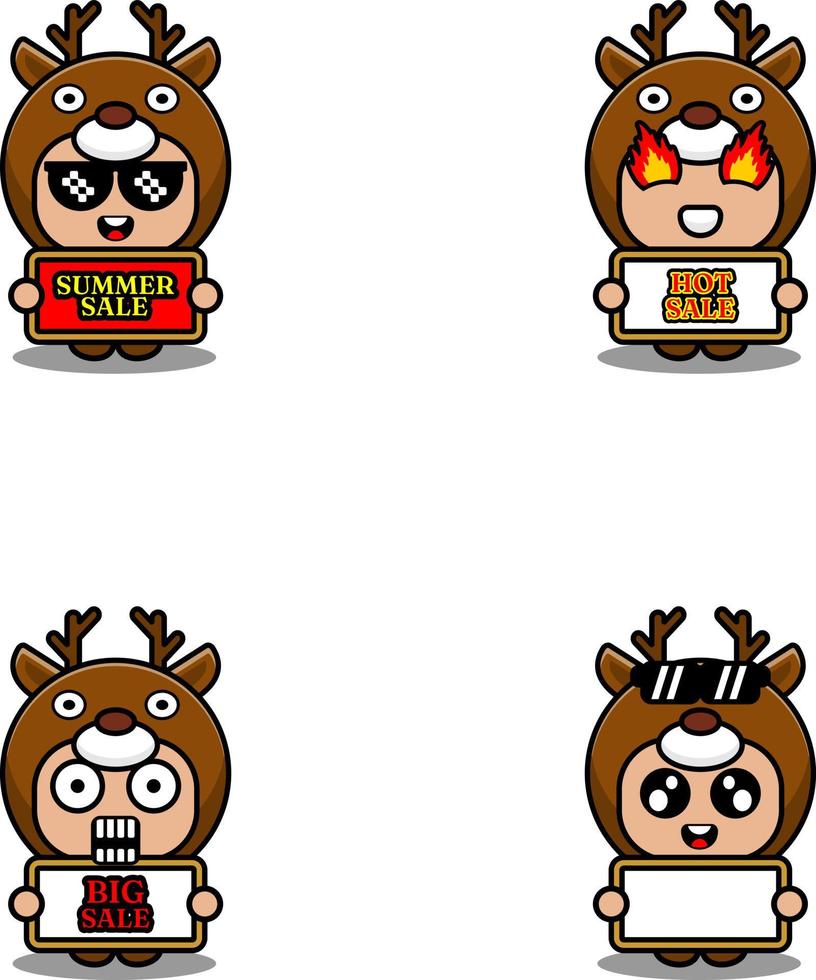 vector cute cartoon character deer animal mascot costume set summer sale bundle collection