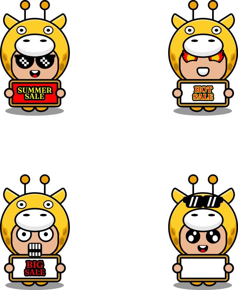 vector cute cartoon character giraffe animal mascot costume set summer sale bundle collection