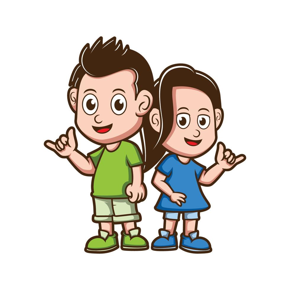 Cartoon kids showing shaka hand sign vector