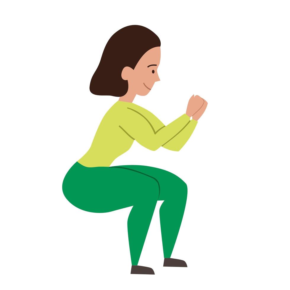 The girl does a squat exercise without a load. Vector illustration on a white background.