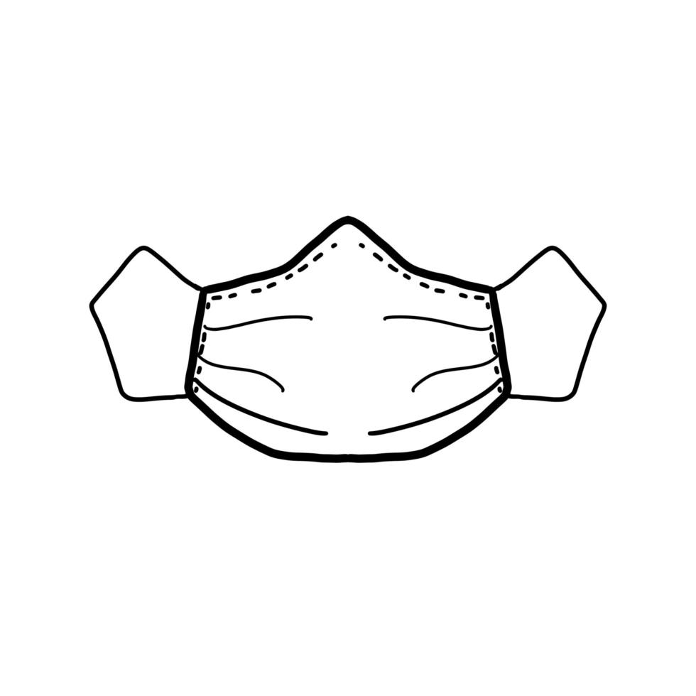 Outline of a medical mask on a white background. Vector Doodle illustrations.