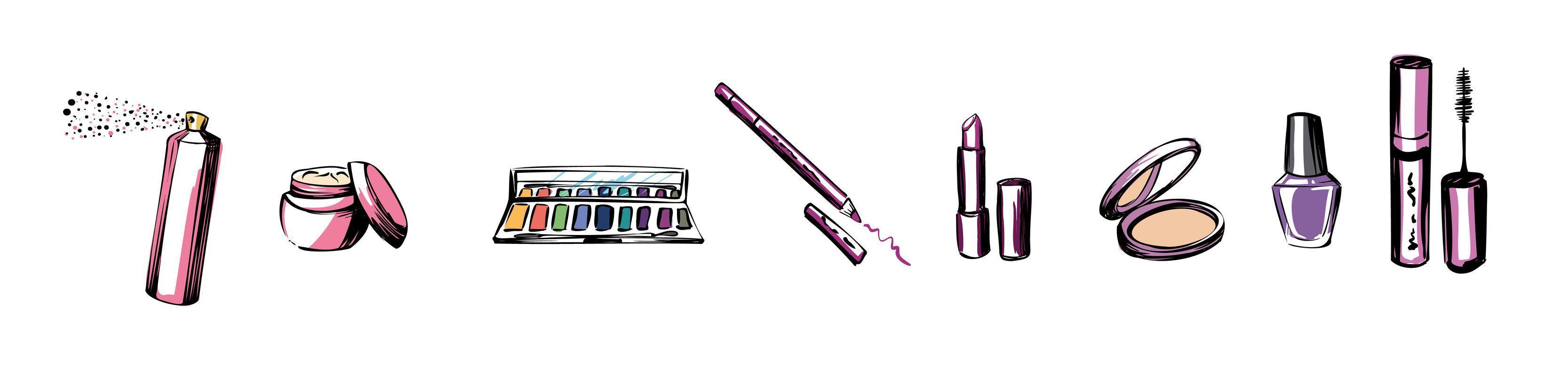 A hand-made set of cosmetics. vector