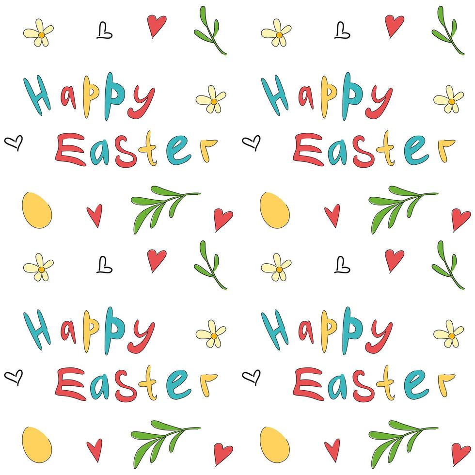 Seamless pattern with Easter. Basket with eggs, flower and branch. vector