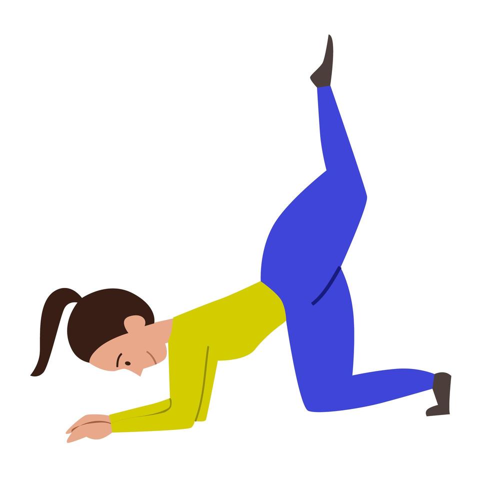 la chica está a cuatro patas y haciendo ejercicios de piernas. hacer deporte. vector