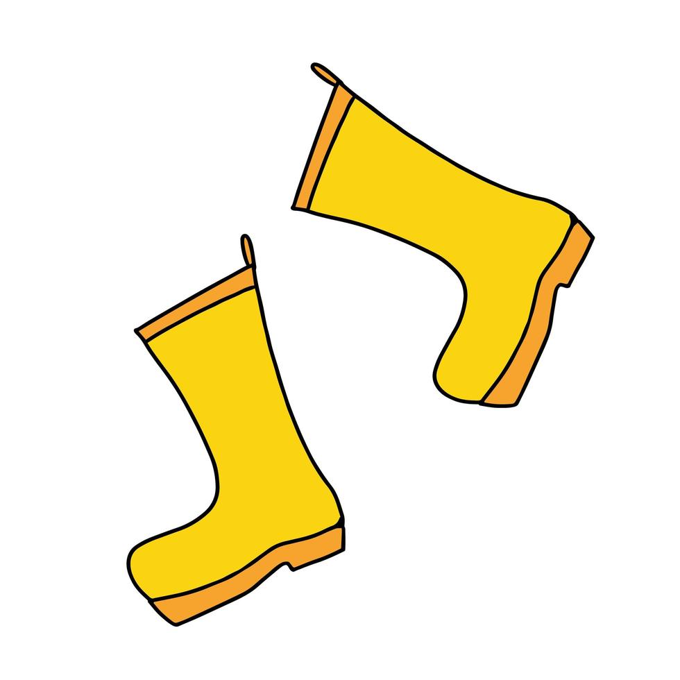 ilustración de botas de lluvia de goma para clima fresco y lluvioso, símbolo de otoño estacional. iconos de fideos en estilo moderno de dibujos animados planos. vector