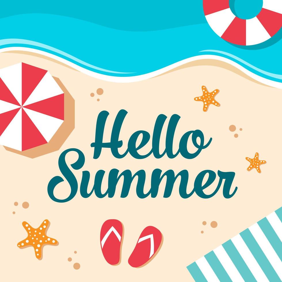 Hello summer background in flat design vector illustration.