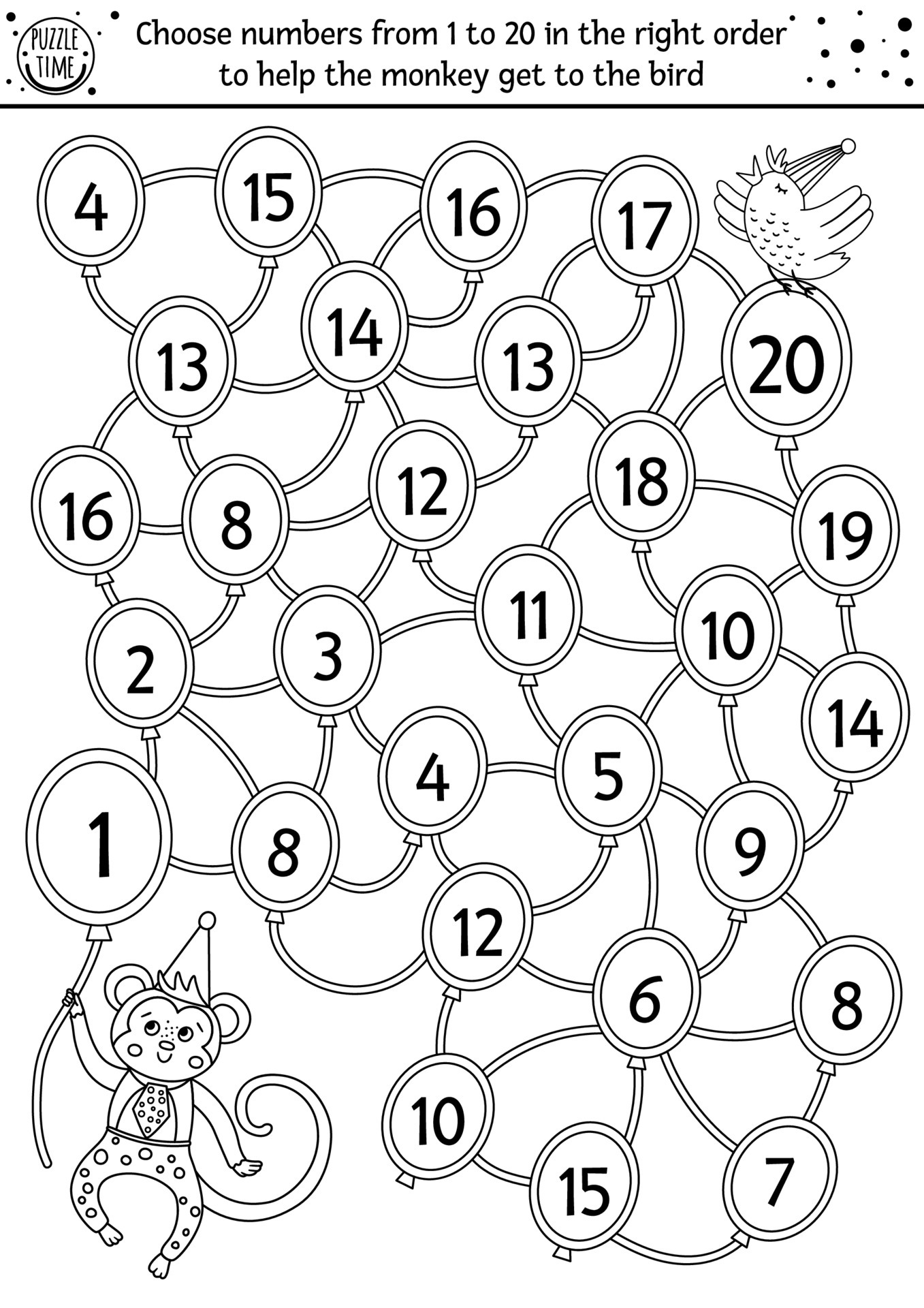 birthday black and white counting maze for children holiday outline preschool printable educational activity funny line party game or math puzzle with cute monkey and air balloons 5211286 vector art at vecteezy