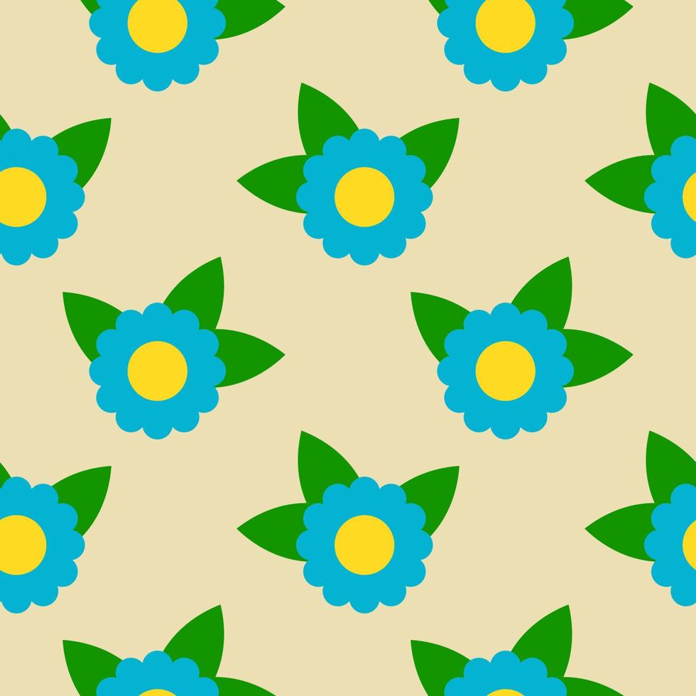 Cute cartoon flower with leaves in flat style seamless pattern. Childlike floral element background. vector