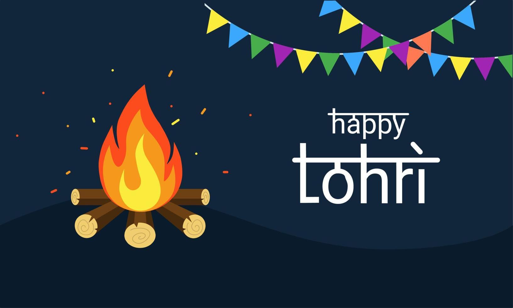 tipografía vectorial, estilo de escritura indio lohri feliz, con hoguera y fondo nocturno oscuro, como pancarta, tarjeta de saludo o volante, festival lohri feliz. vector