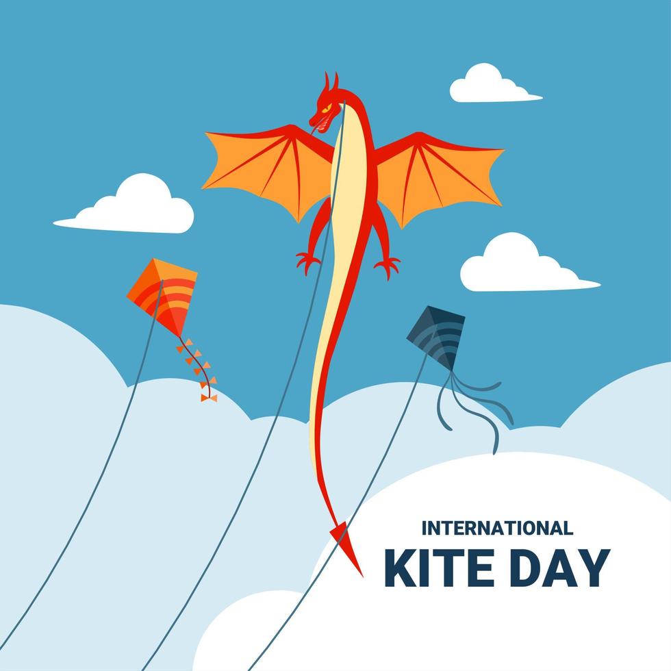 Vector illustration, kite with sky and cloud background, as banner or template, International Kite Day and happy Makar Sankranti.