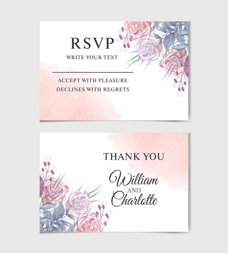 Pink rose, pale hydrangea, fern, dahlia, fall leaf bunch of flowers invitation card. Floral pastel watercolor style wedding frame. Bronze gold vector