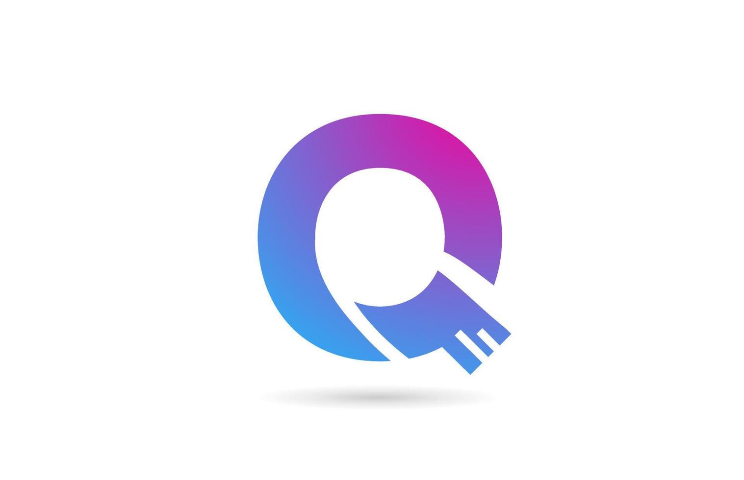 Q alphabet letter logo for business and company. Blue pink colour template for icon design vector