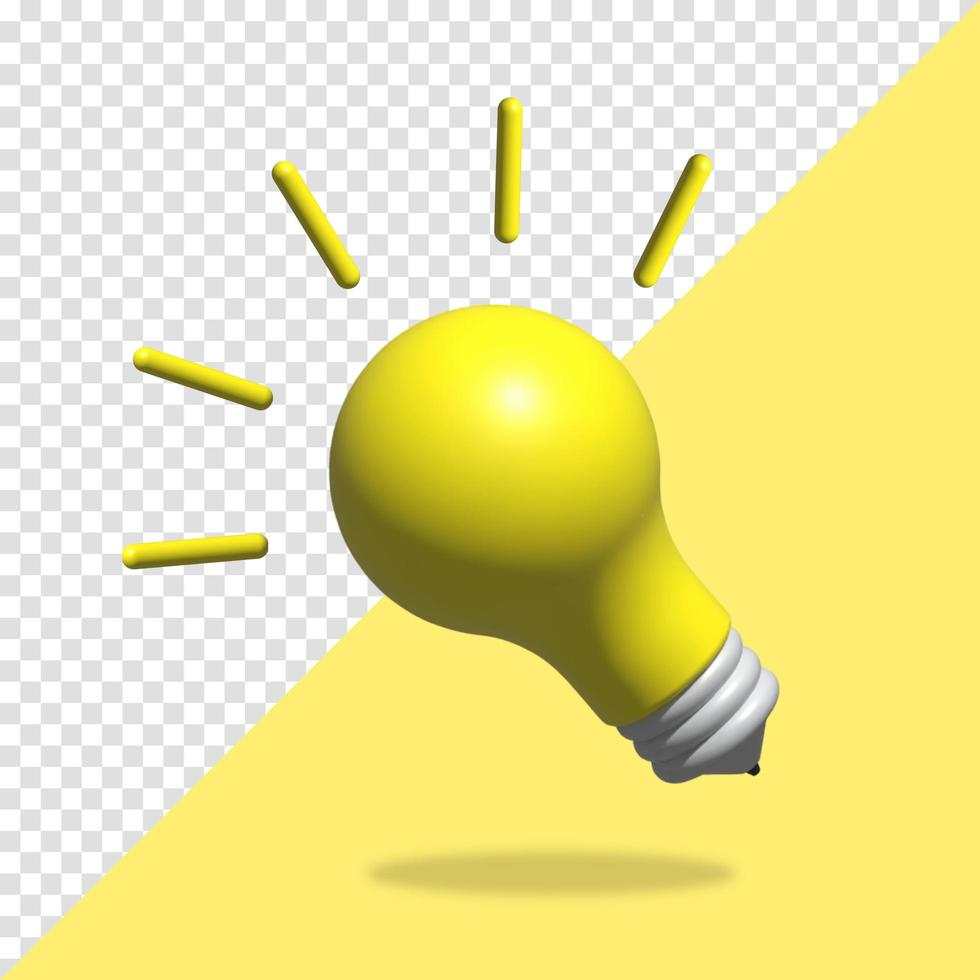 Light bulb idea concept top view on yellow background. 3D rendering vector