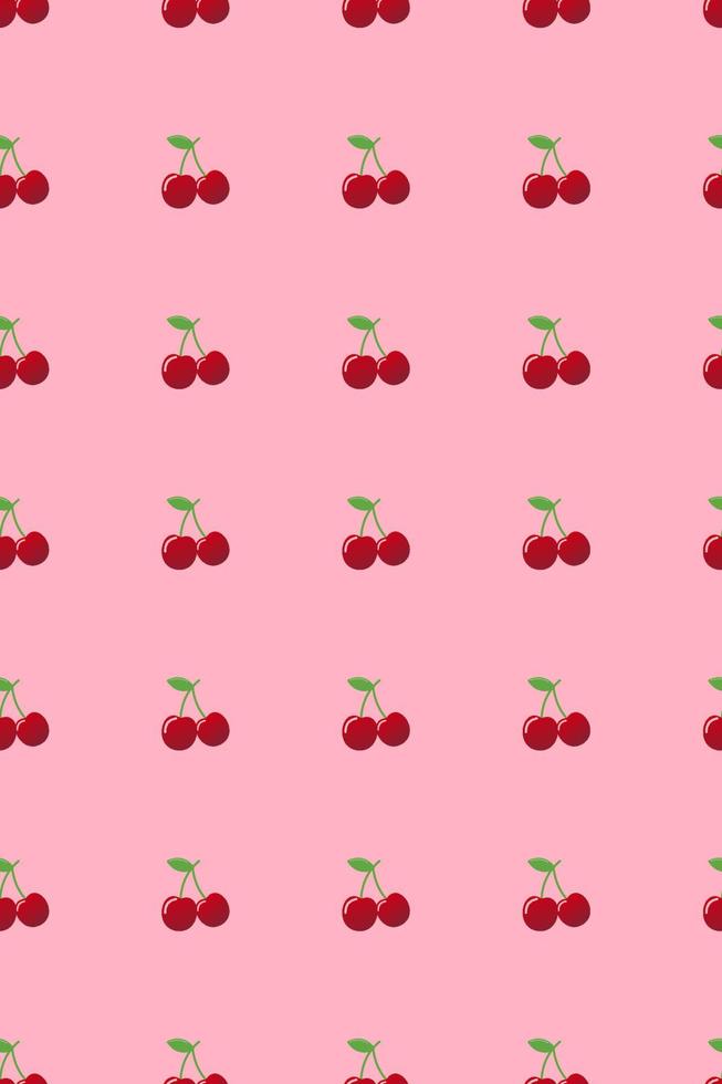 Red cherry pattern. Fresh fruit background. Seamless background. Vector illustration