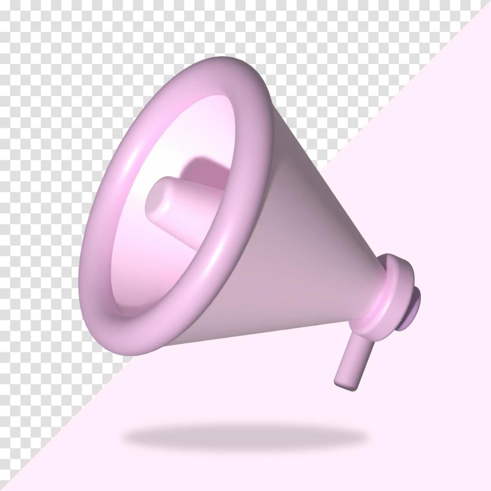 Representación 3d de megáfono rosa sobre fondo rosa. megáfono rosa aislado vector
