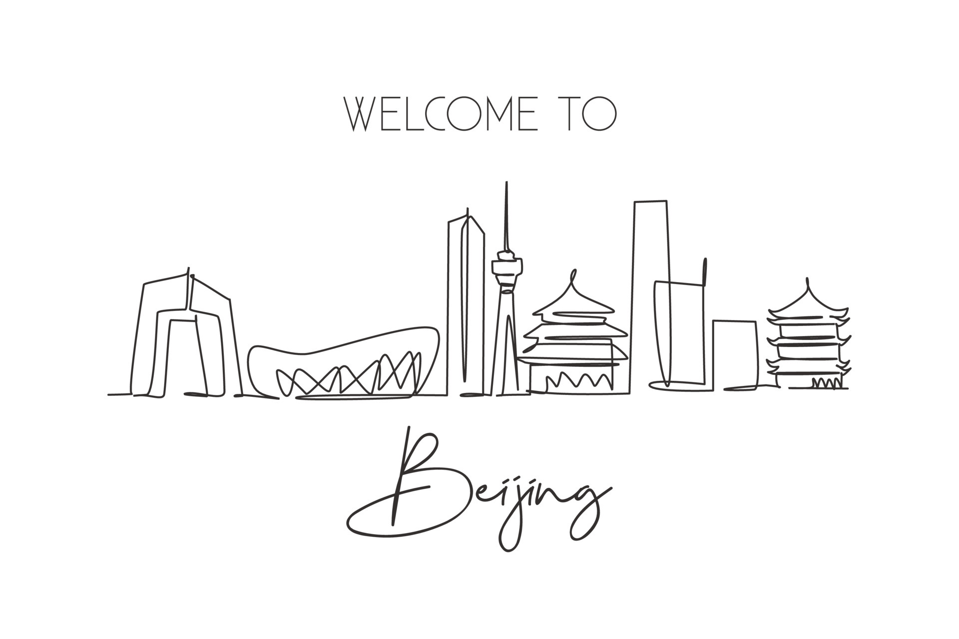 One single line drawing of Beijing city skyline, China. Historical town  landscape in the world. Best holiday destination poster. Editable stroke  trendy continuous line draw design vector illustration 5212884 Vector Art at