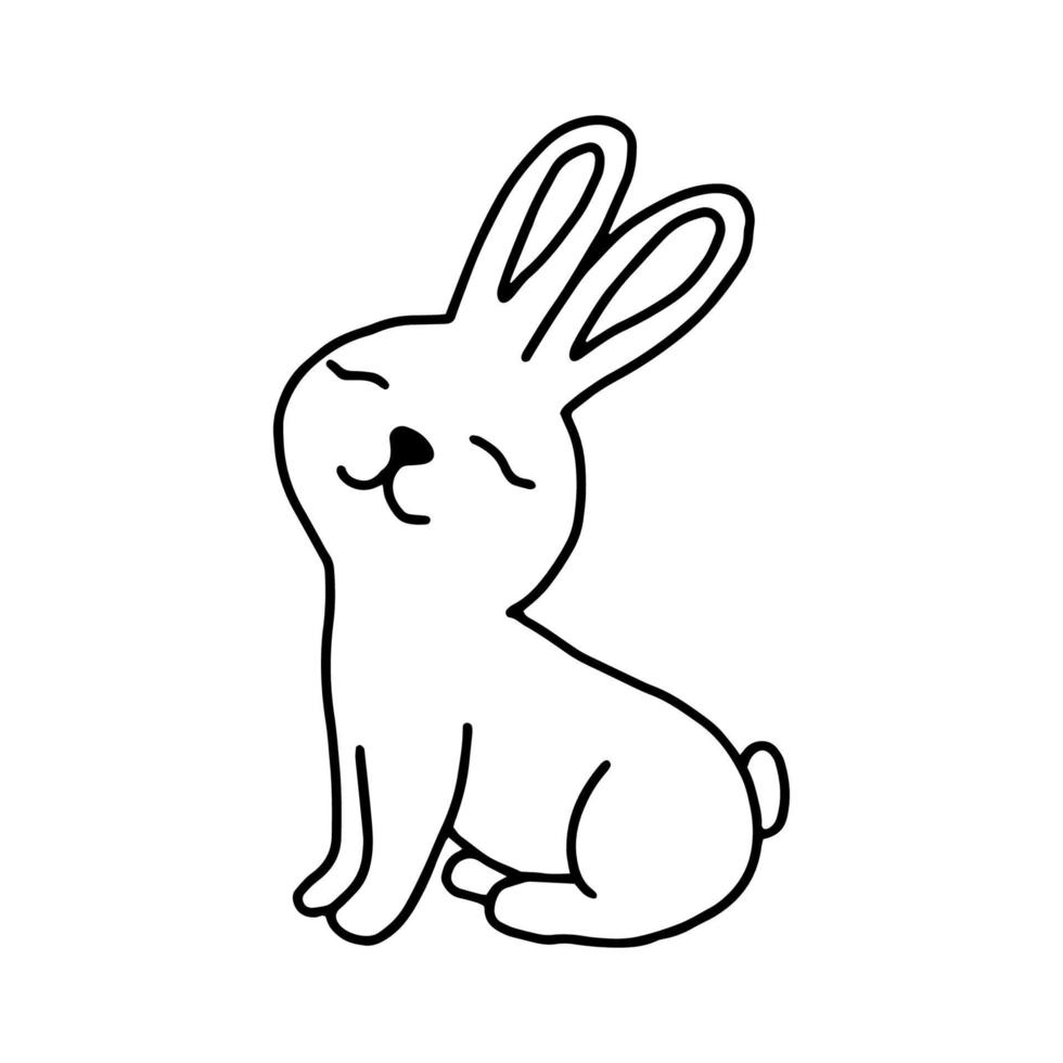 Rabbit hand-drawn contour line drawing. Black and white image.Easter bunny.For postcards, printing on fabric.Cute animal.Doodles.Vector vector