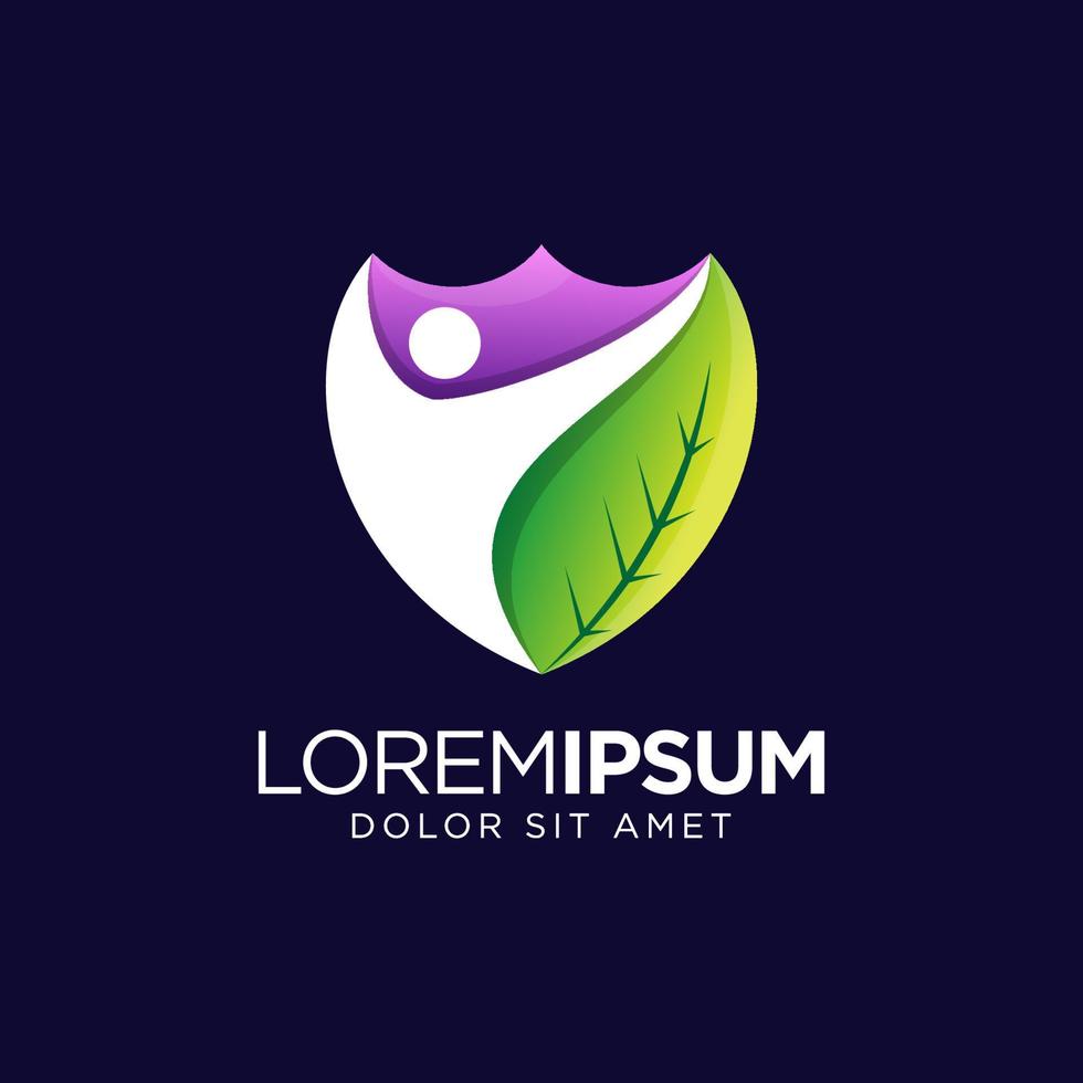 Shield Leaves Gradient Logo Design vector