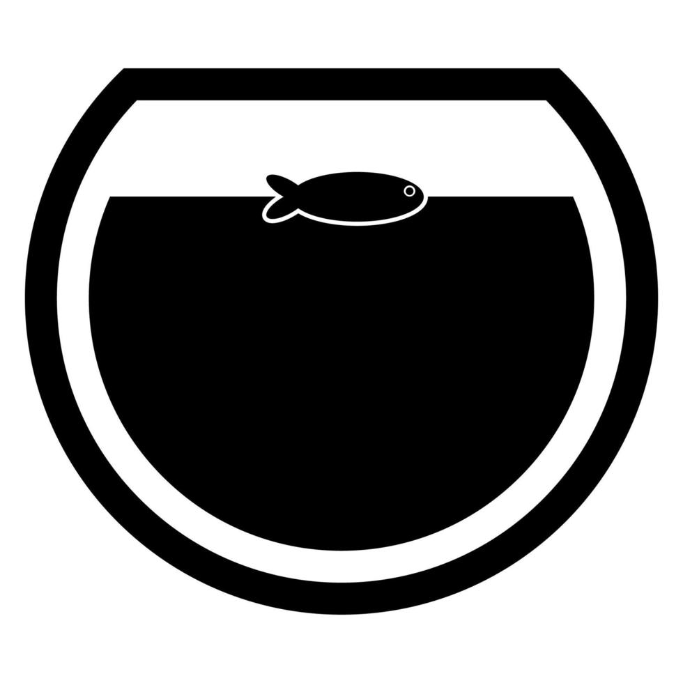 Fish in round aquarium black icon . vector