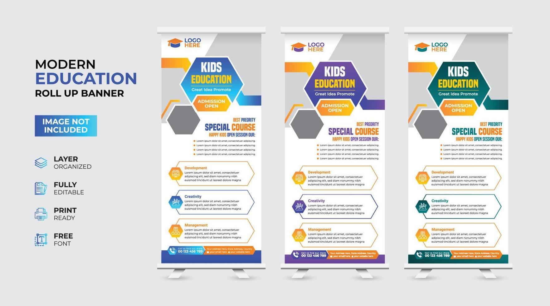 Creative and modern education admission Rollup Banner vector