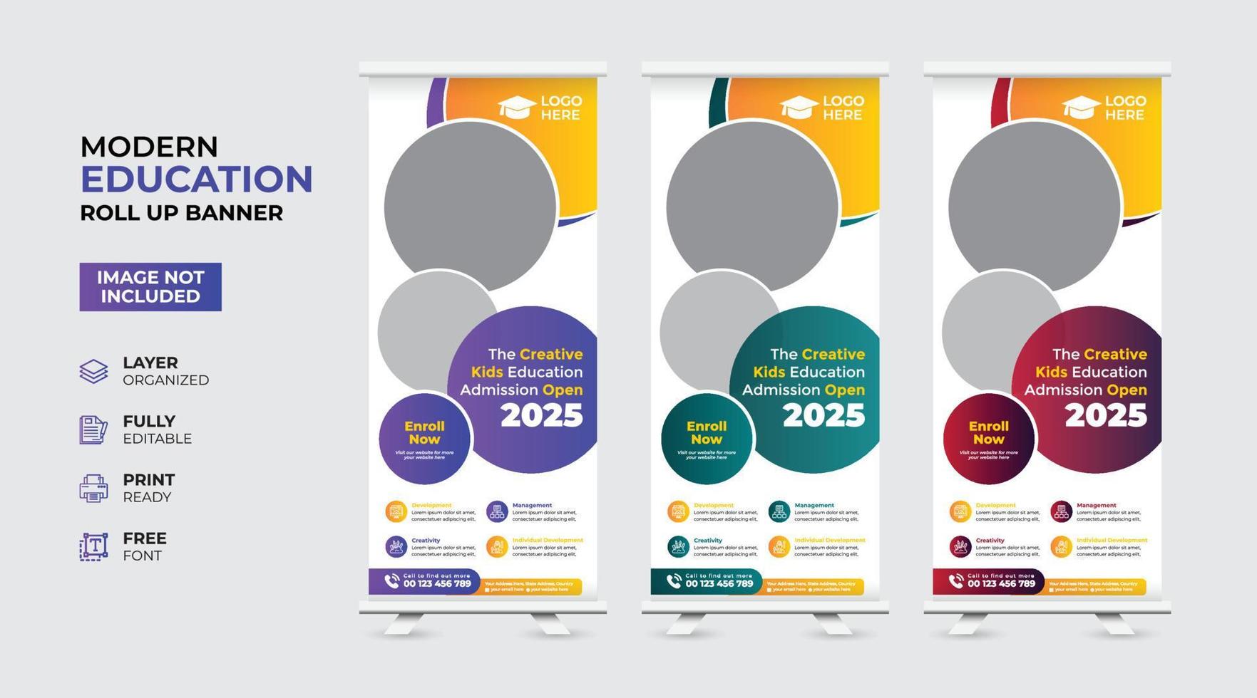 Creative and modern education admission Rollup Banner vector