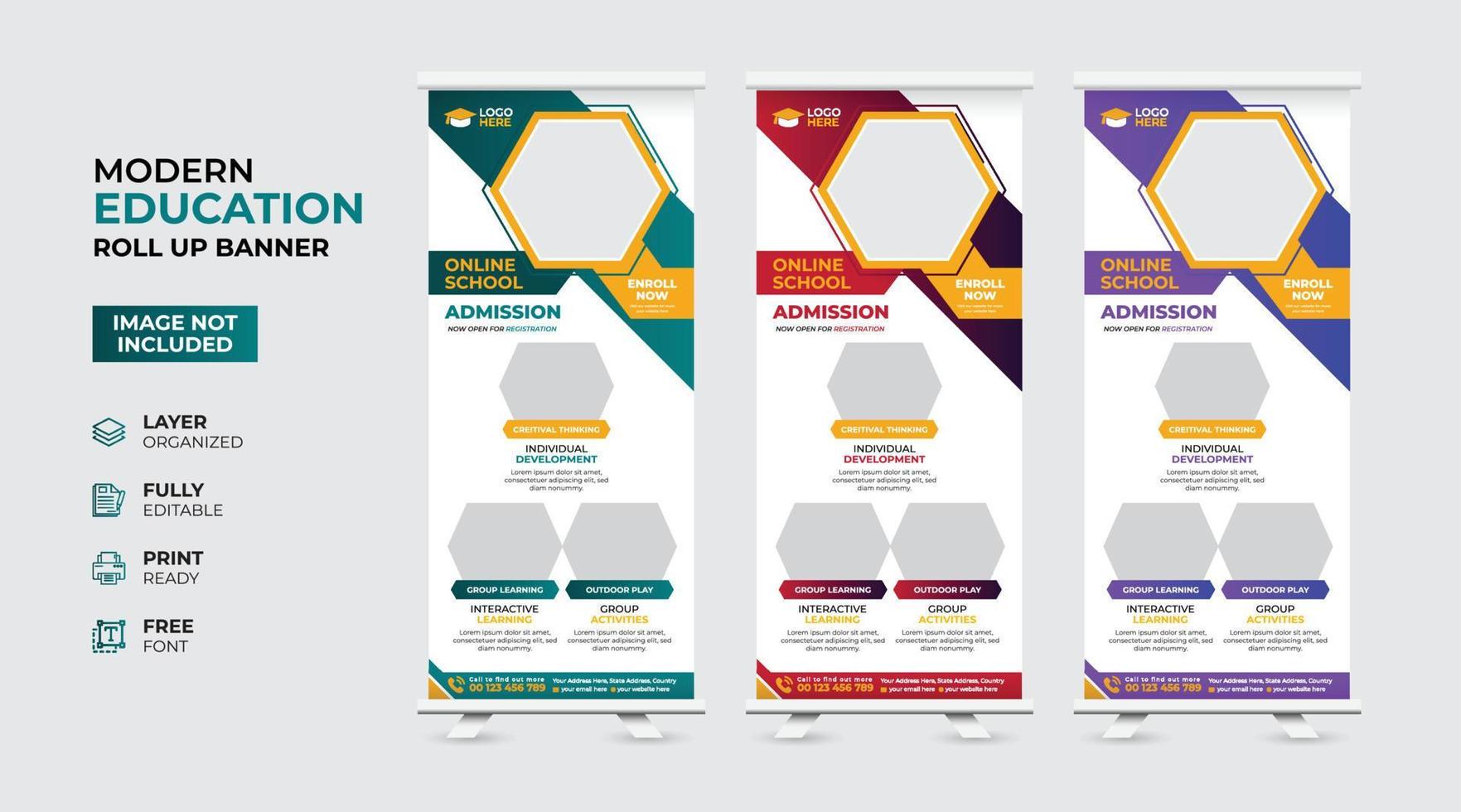 Creative and modern education admission Rollup Banner vector